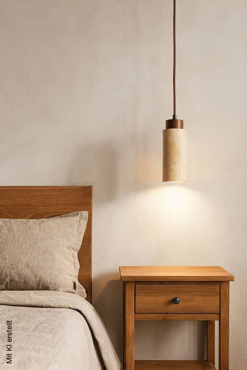 Pendelleuchte beige nussbaum Holz B/H/L/D: ca. 6,5x151x6,5x6,5 cm GU10 1 Brennstellen
