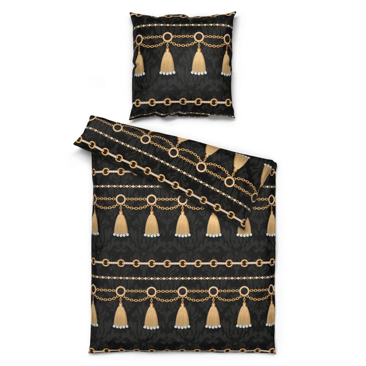 Microfaser Bettwäsche schwarz gold 100% Polyester B/L: ca. 135x200 cm