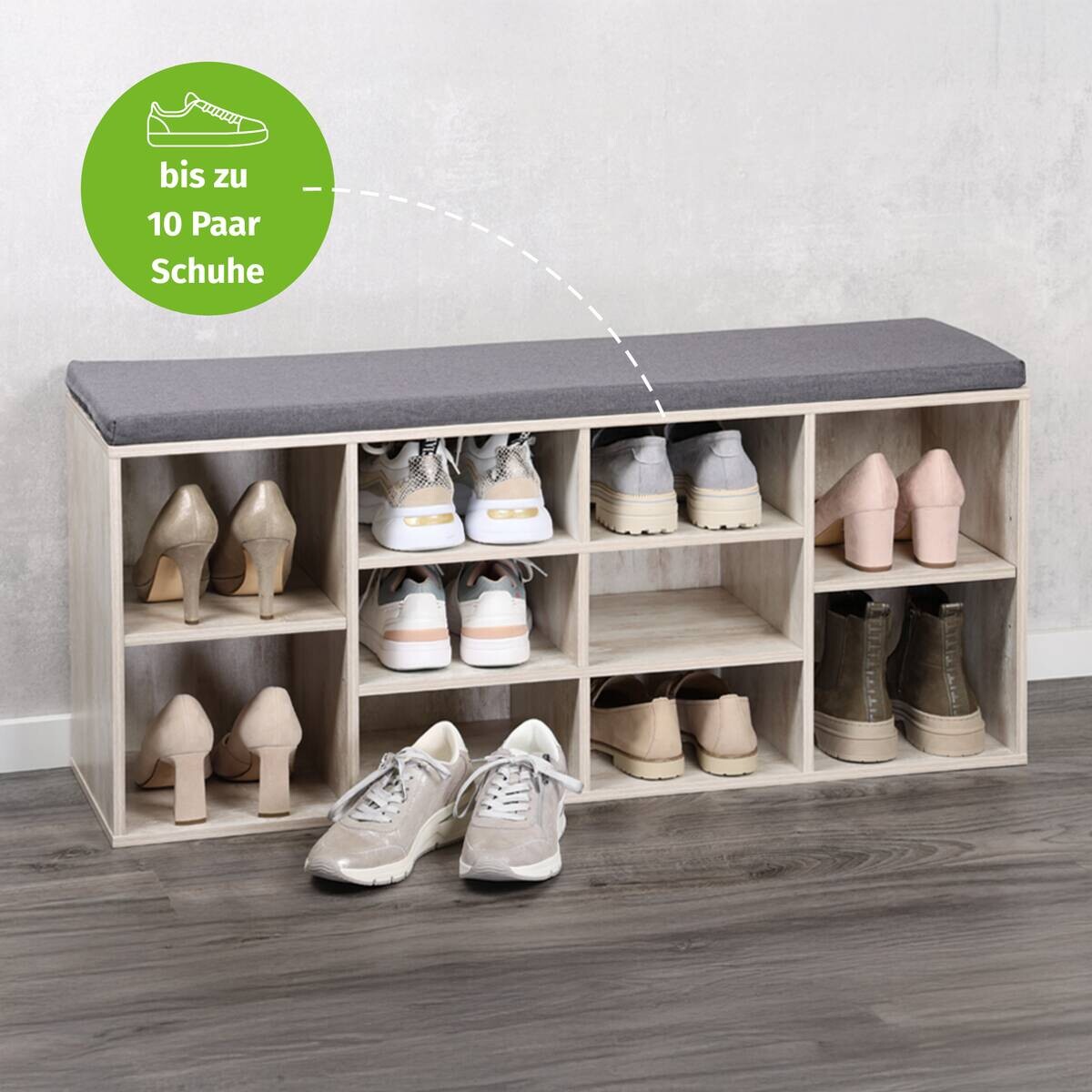 Kesper Schuhschrank mit Sitzkissen weiß Spanplatte B/H/L: ca. 29,5x48x103,5 cm