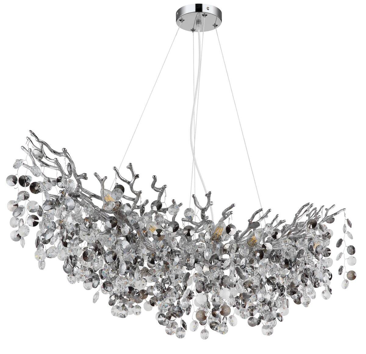 GLOBO Pendelleuchte Eleonore Chrom Metall Acryl B/L: ca. 160x100 cm E14 10 Brennstellen