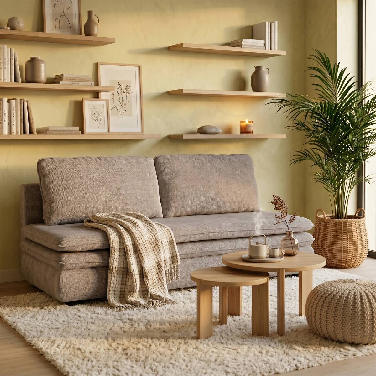 Schlafsofa Greige Microfaser B/H/T: ca. 200x89x85 cm