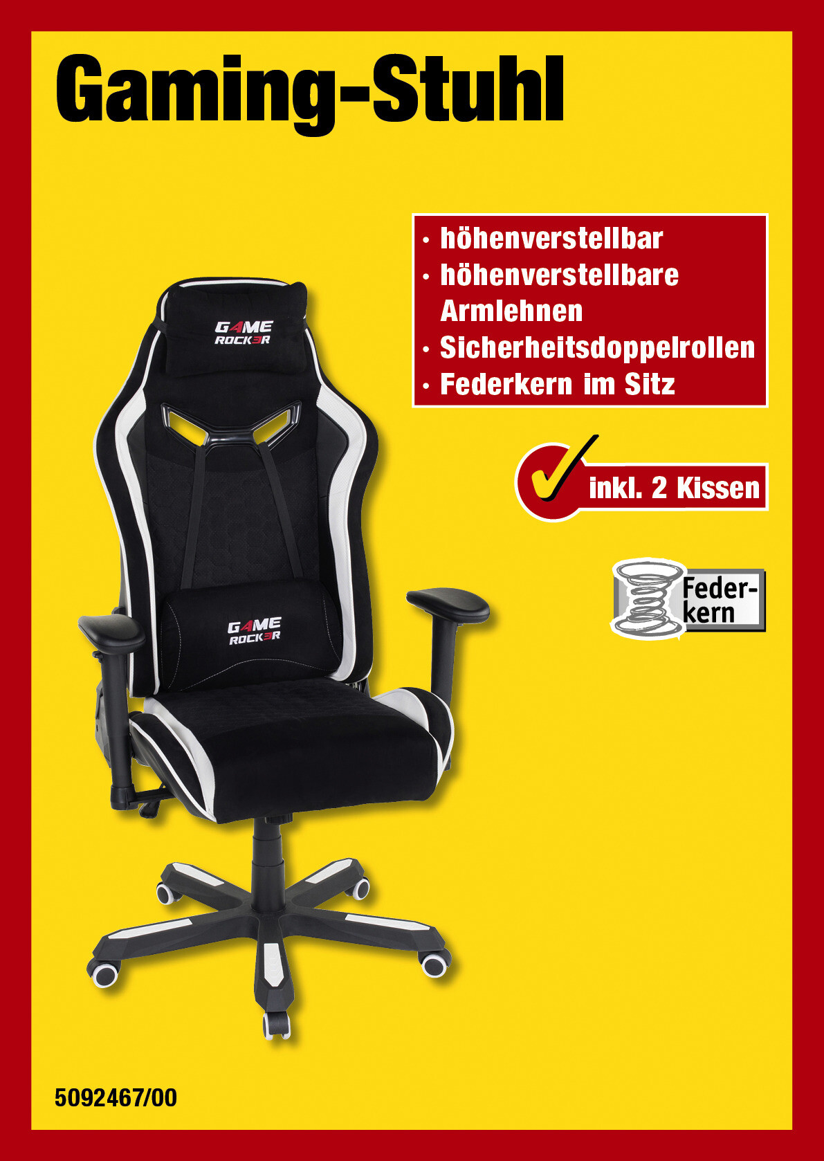 Gaming-Sessel Game-Rocker schwarz weiß Kunstleder Microfaser