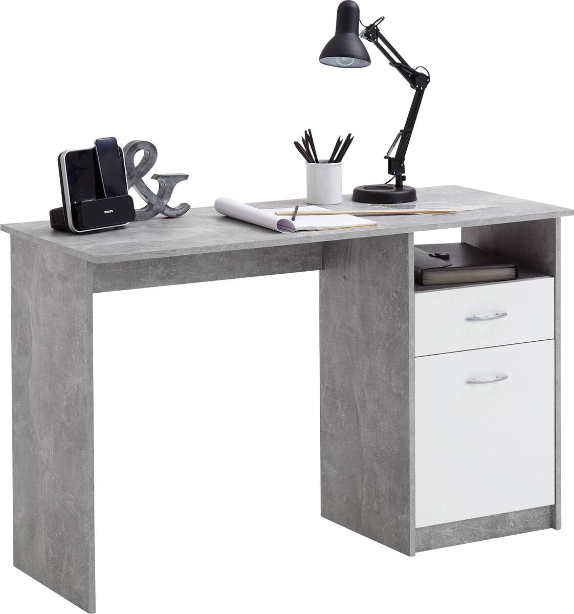 Schreibtisch Beton Optik weiß B/H/T: ca. 123x77x50 cm