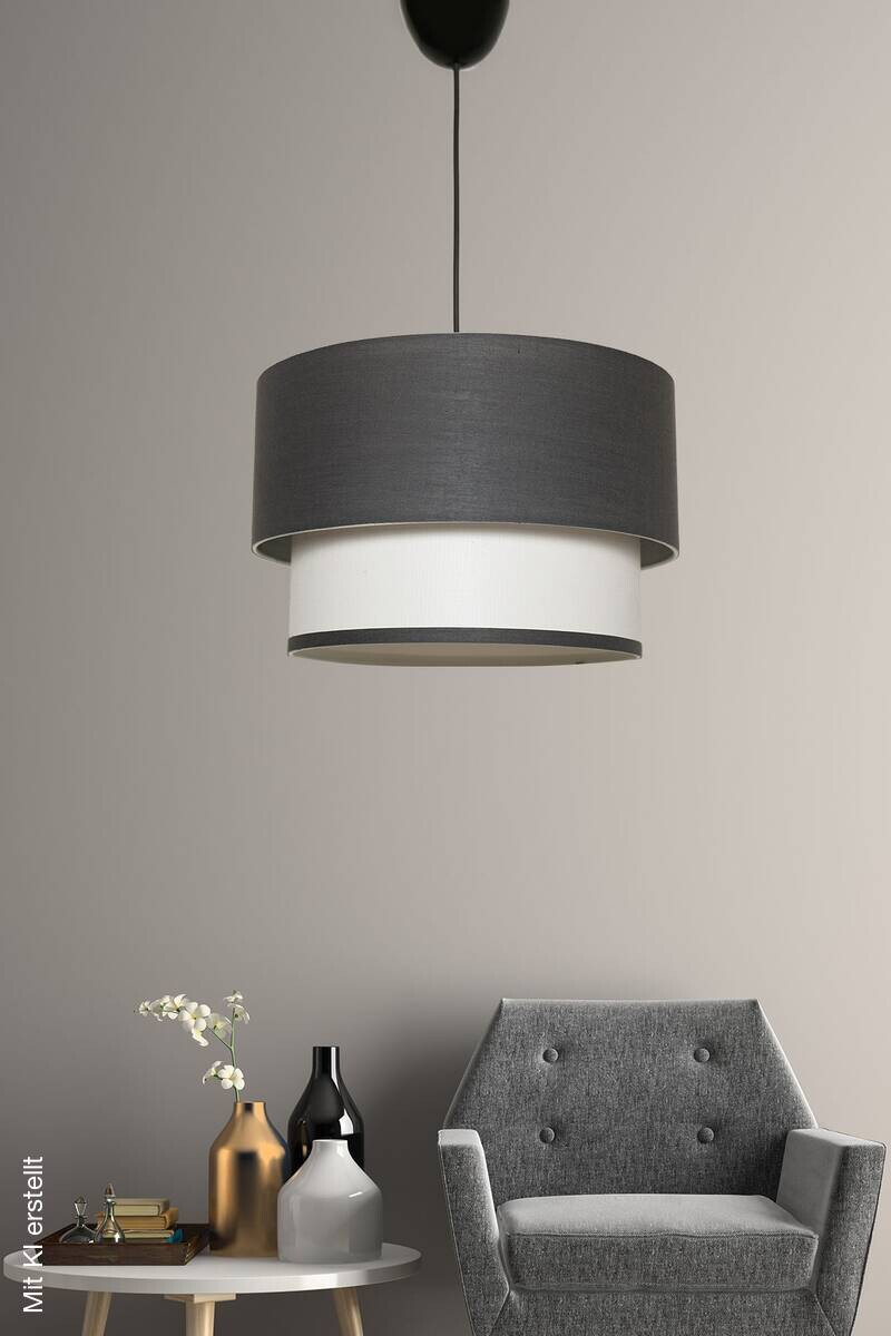 Opviq Pendelleuchte anthrazit weiß Stoff Kunststoff B/H/T/L/D: ca. 30x65x30x30x30 cm E27 1 Brennstellen