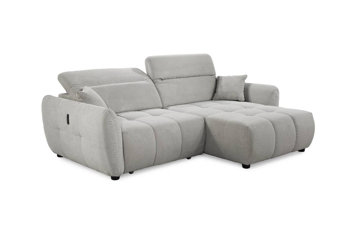 Ecksofa mit elektrischer XXL Sitztiefenverstellung hellgrau Kord B/H/T: ca. 260x106x191 cm