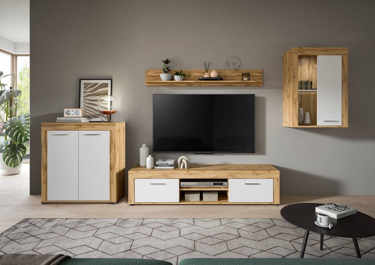 Wohnwand Jam Eiche Wotan Nachbildung weiß B/H/T: ca. 330x169x35 cm