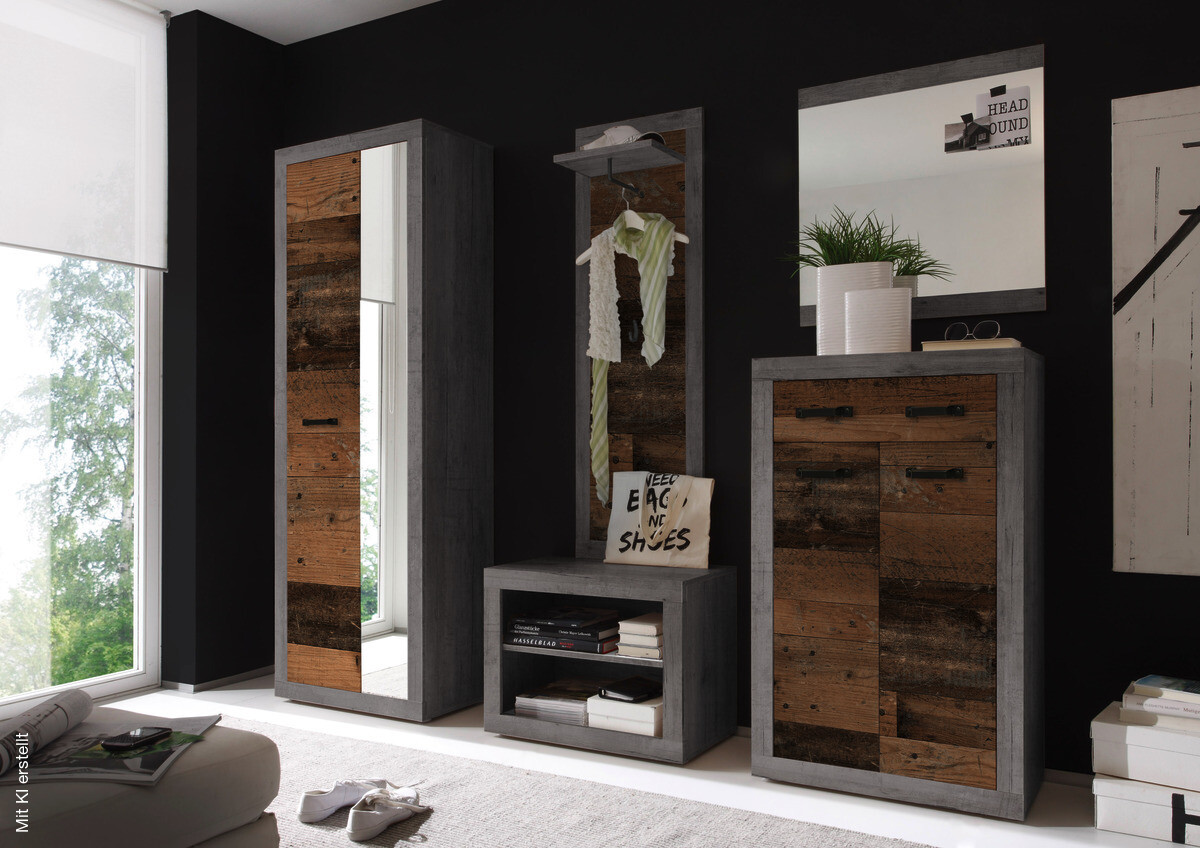 Schuhkommode Indiana Beton dunkel Nachbildung Old Wood Nachbildung B/H/T: ca. 68x115x37 cm