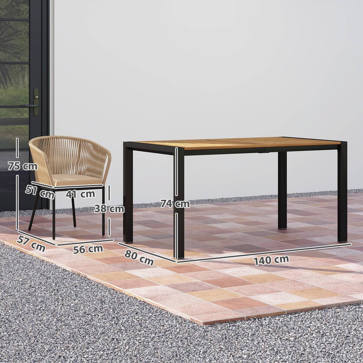 Outsunny Rattan Gartenmöbel-Set khaki Polyethylen B/H/L: ca. 80x74x140 cm
