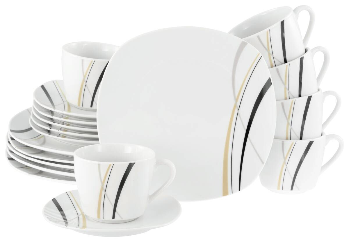 CreaTable Kaffeeservice Square City Line weiß Porzellan 18 tlg.