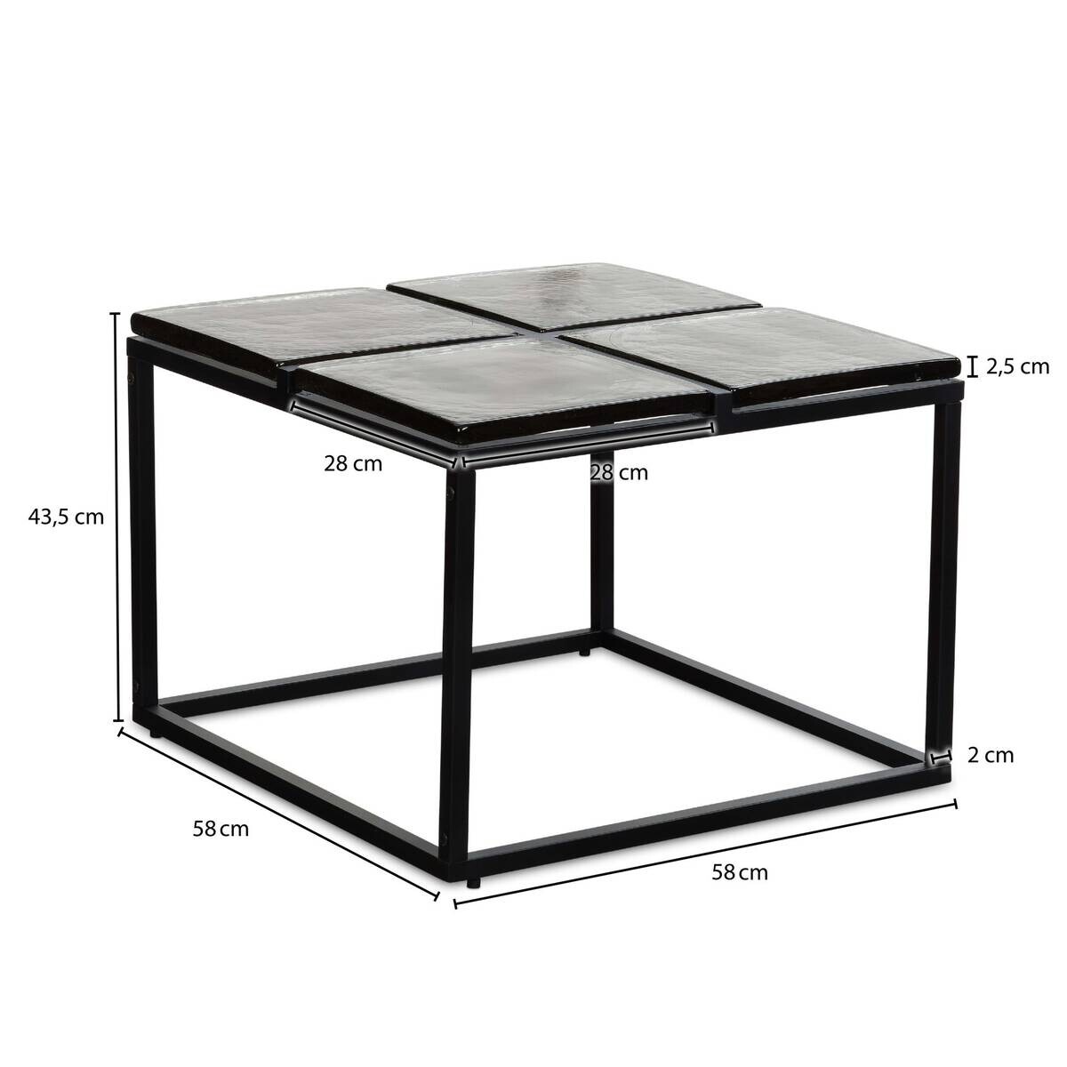 Wohnling Couchtisch klar schwarz Glas Metall B/H/T: ca. 58x43,5x58 cm