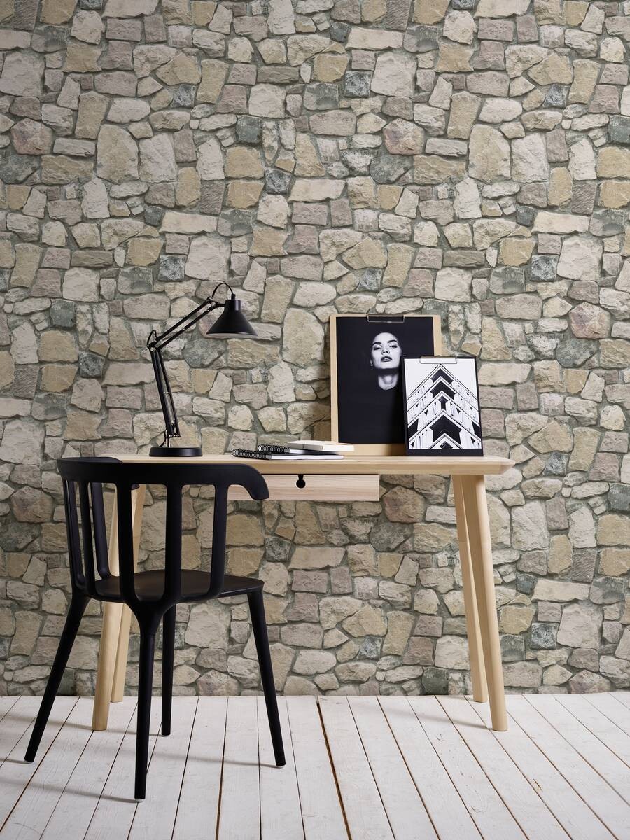 Papiertapete Steinoptik bunt B/L: ca. 53x1005 cm