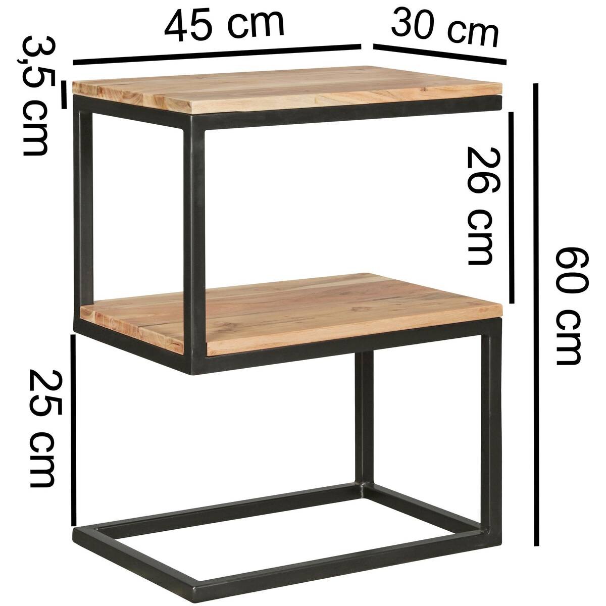 Beistelltisch natur schwarz pulverbeschichtet Akazie Metall B/H/T: ca. 45x60x30 cm
