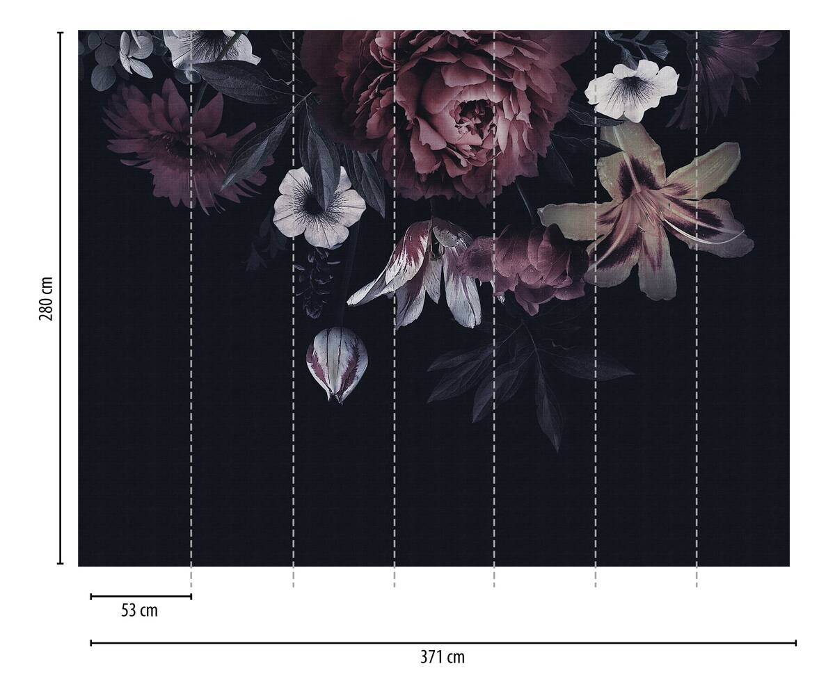 Livingwalls Fototapete Floral rot weiß schwarz B/L: ca. 280x371 cm