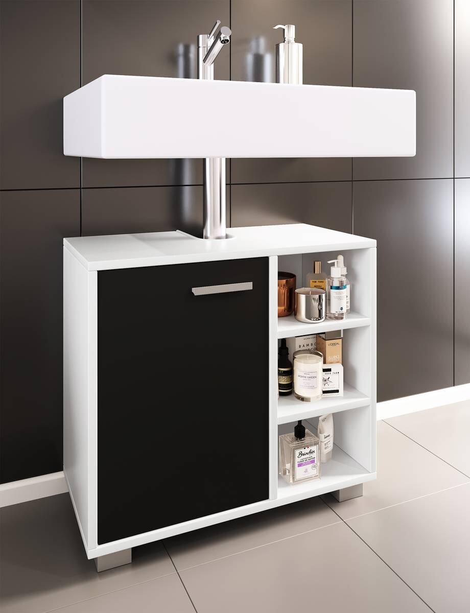 Waschbeckenunterschrank Zalo weiß schwarz B/H/T: ca. 60x55x30 cm