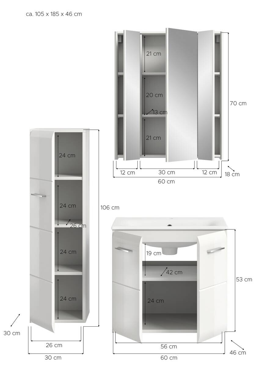 Badezimmer-Set Ice weiß weiß Hochglanz B/H/T: ca. 105x185x46 cm