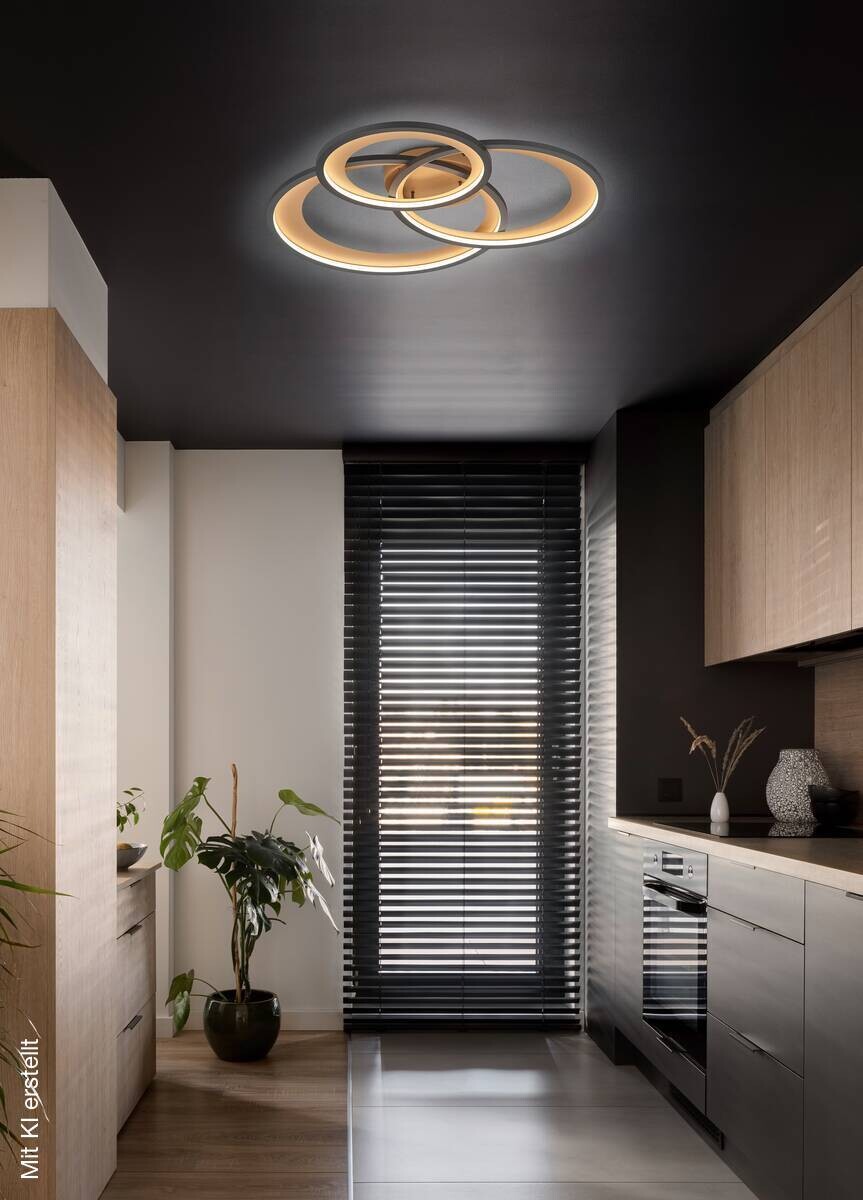 Reality LED-Deckenleuchte Granada schwarz gold Metall B/H/L: ca. 71,5x10,5x63,5 cm