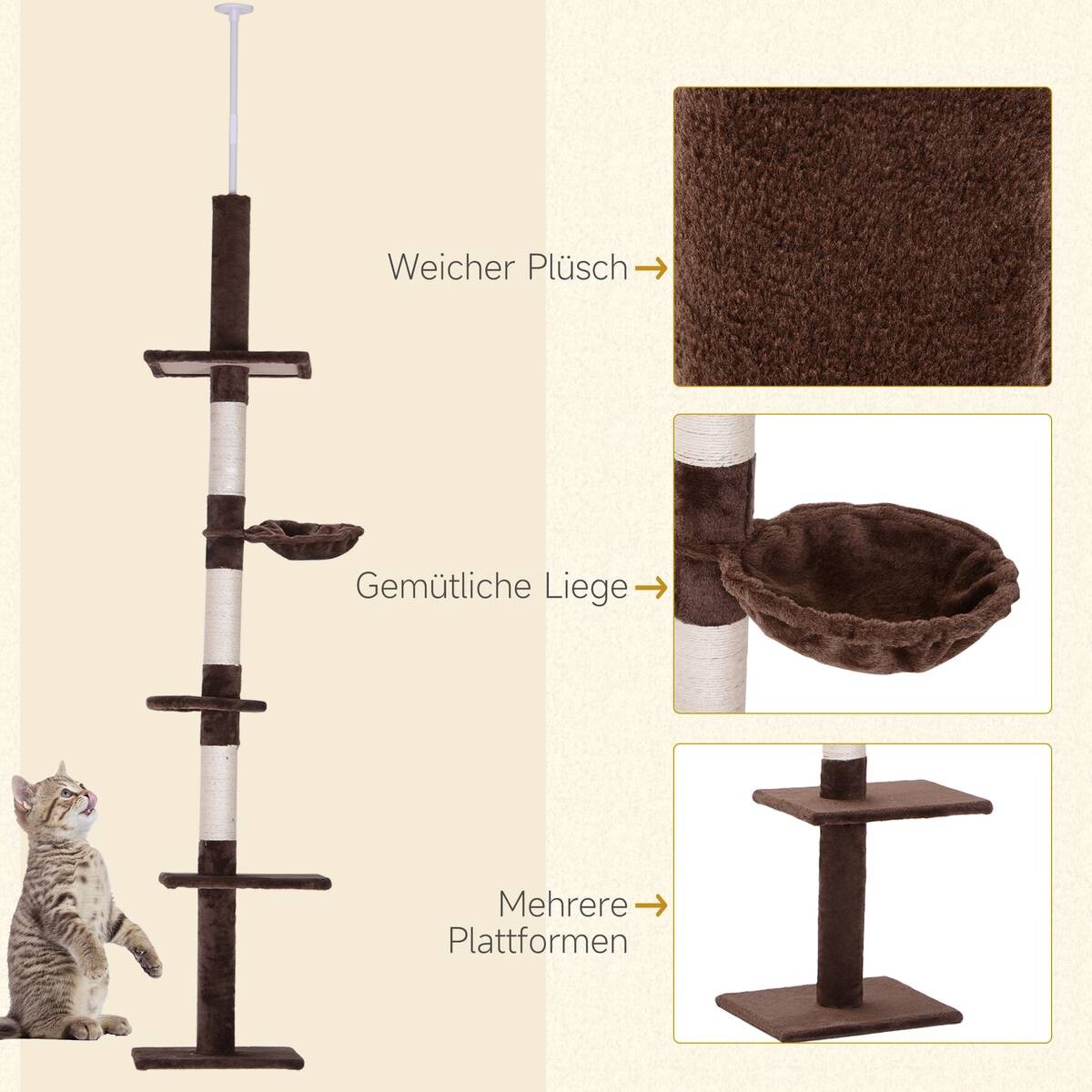 PawHut Kratzbaum braun Polyester B/H/L: ca. 30x260x40 cm