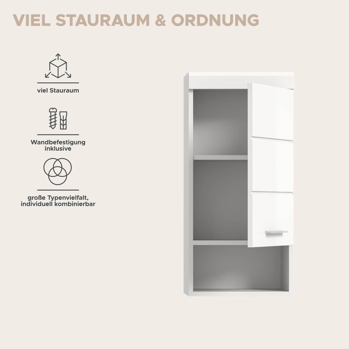 Badhängeschrank Scout weiß weiß Hochglanz B/H/T: ca. 37x79x24 cm