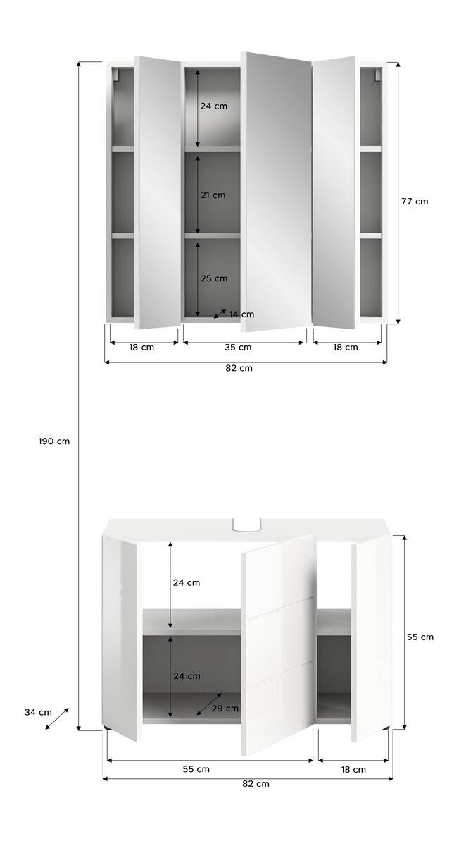 Badezimmer-Set VIRA weiß weiß Hochglanz B/H/T: ca. 82x190x34 cm