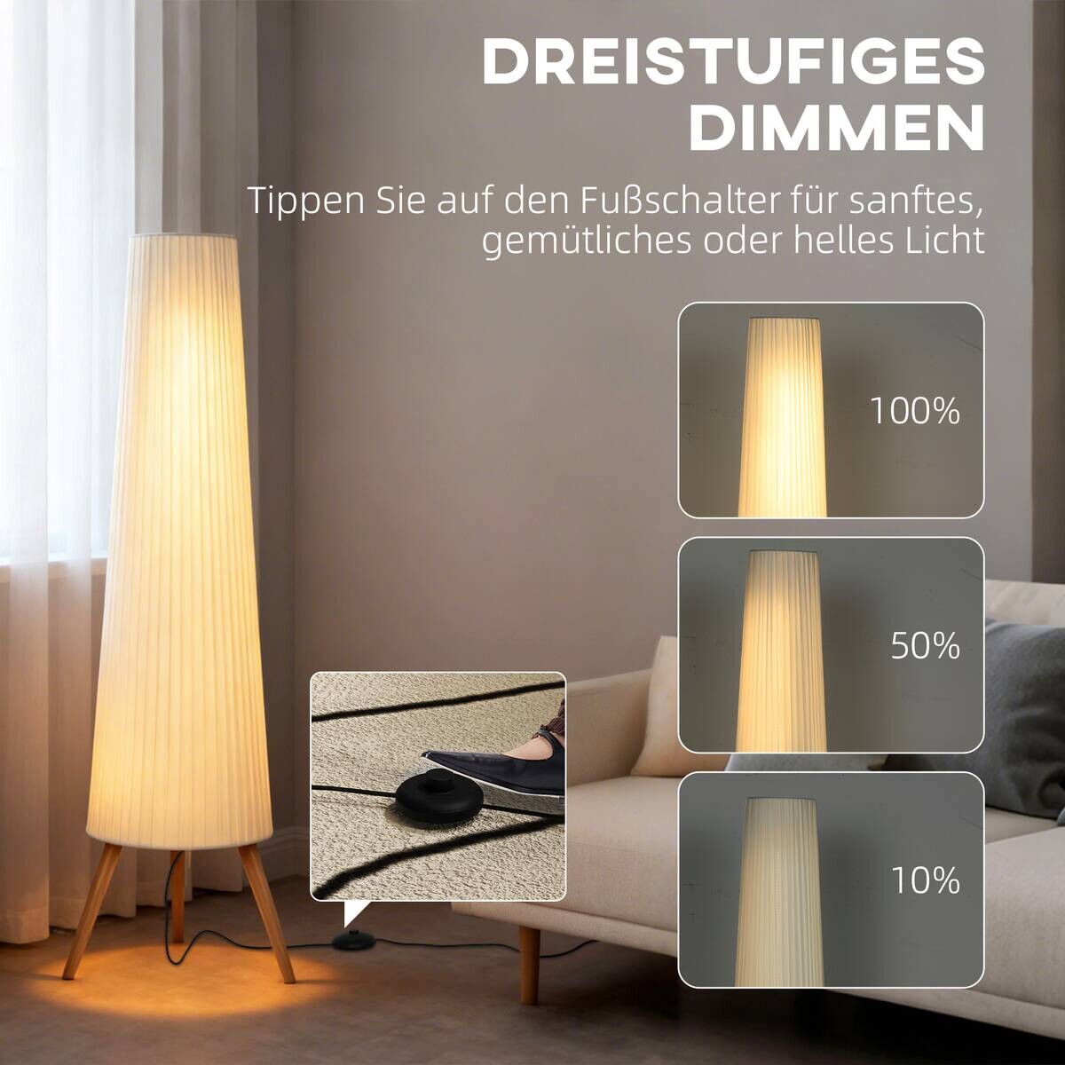HOMCOM Stehleuchte weiß Stoff Holz B/H/L: ca. 46x153x46 cm 1 Brennstellen