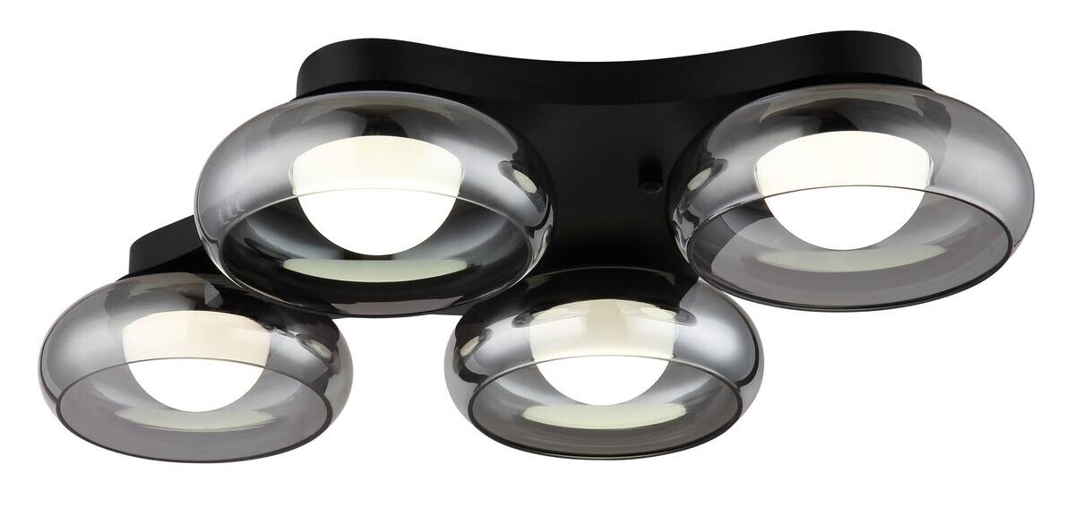 GLOBO Deckenleuchte Opal Rauch schwarz Metall Glas Acryl B/H/L: ca. 46x10x65 cm 1 Brennstellen