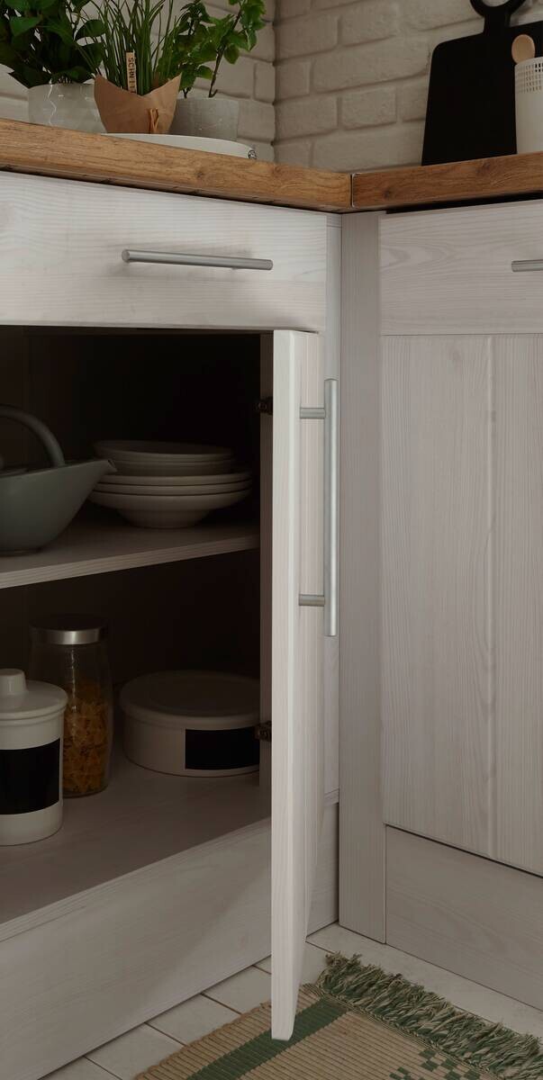 Respekta Winkelküche BERPL220LHWC weiß Lärche Nachbildung B/H/T: ca. 220x211x172 cm