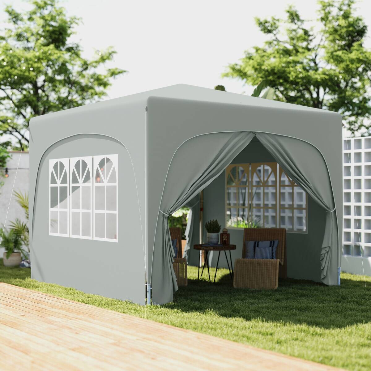 Outsunny Pavillon hellgrau Metall B/H/L: ca. 300x273x300 cm
