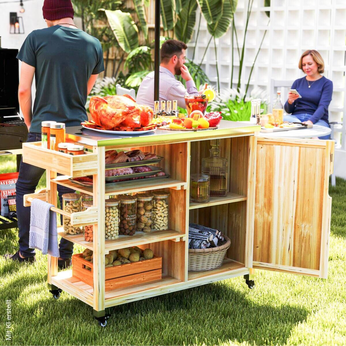 Outsunny Grillwagen Holz B/H/L: ca. 50x91,5x134,5 cm