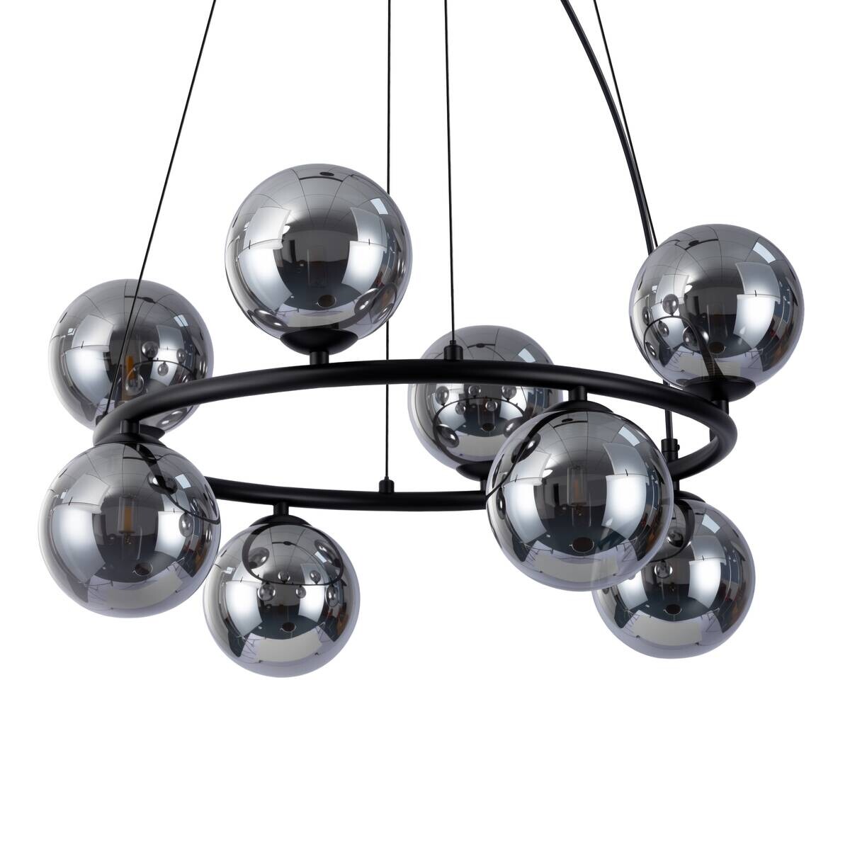 POCOline Pendelleuchte Noir schwarz Metall Glas H/D: ca. 120x55 cm G9 8 Brennstellen