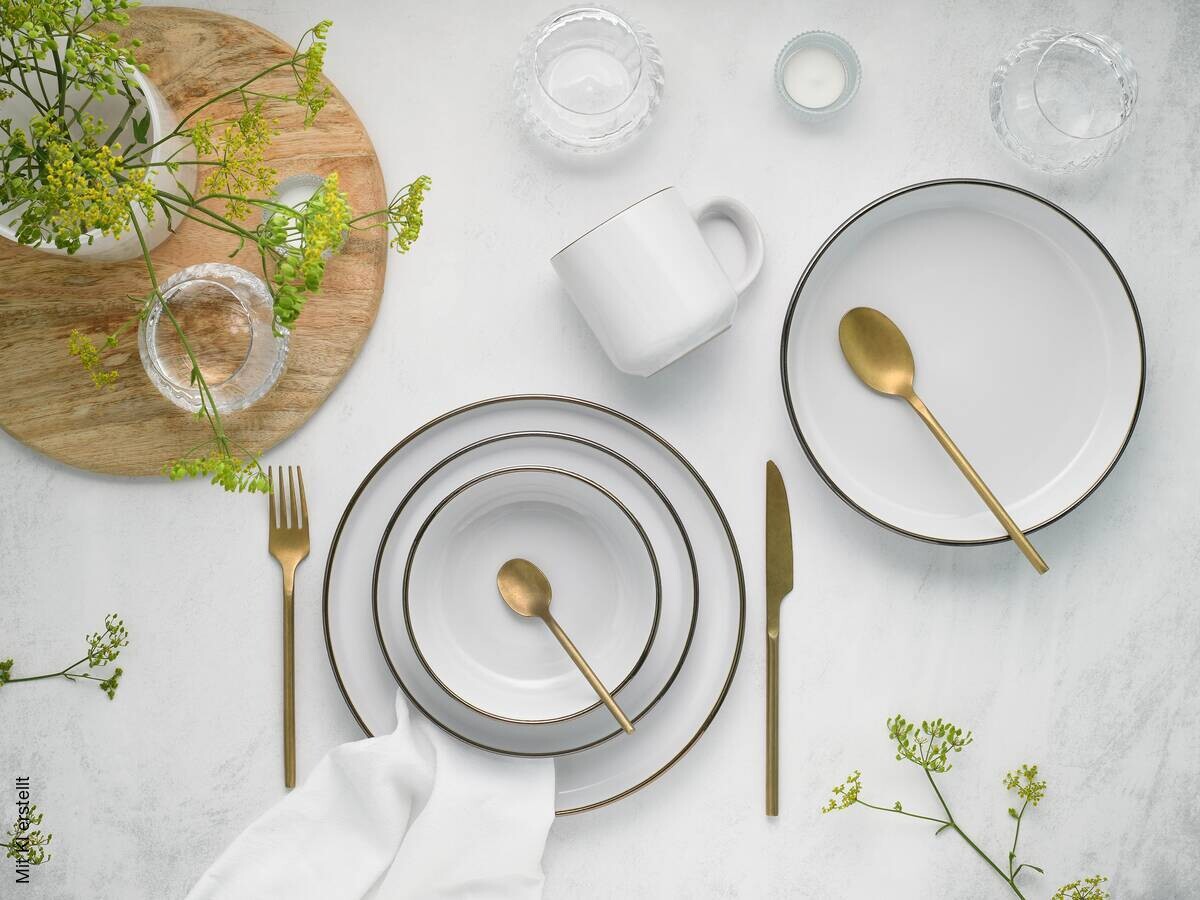 CreaTable Kombiservice Nordic Festive Weiss silber Steinzeug 10 tlg.