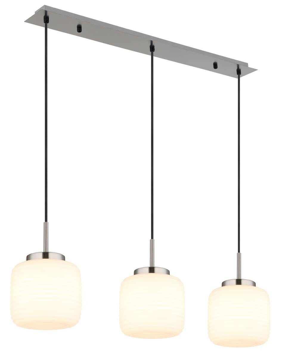 GLOBO Pendelleuchte nickel matt schwarz Opal Metall Glas B/H: ca. 90x130 cm 3 Brennstellen