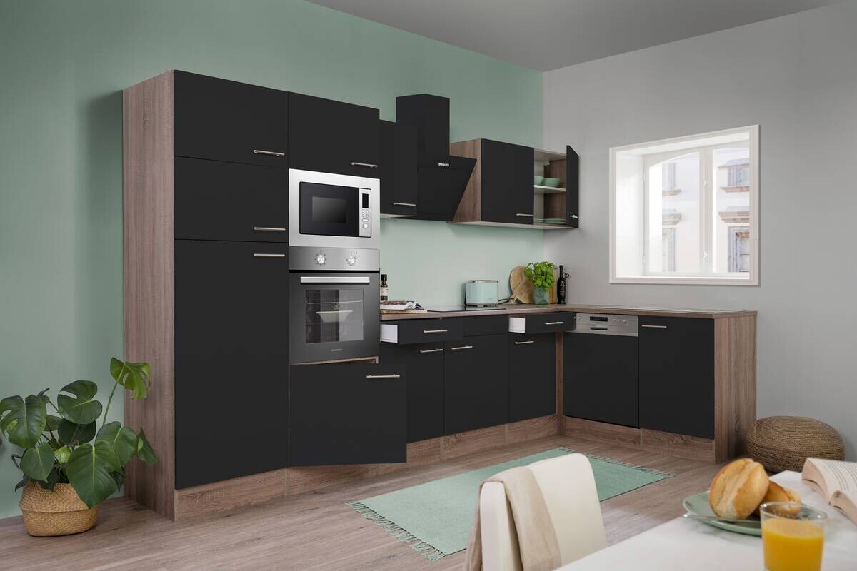 Respekta Winkelküche KBL340EYSMISGKE schwarz B/H/T: ca. 340x205x172 cm