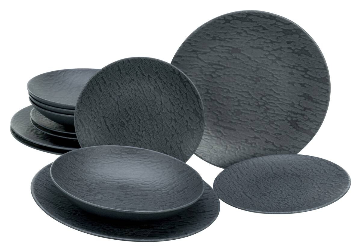 CreaTable Tafelservice Schiefer schwarz Steinzeug 12 tlg.