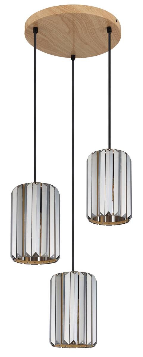 GLOBO Pendelleuchte RUN 30229346 Rauch braun schwarz Metall Glas H/D: ca. 120x35 cm E27 3 Brennstellen