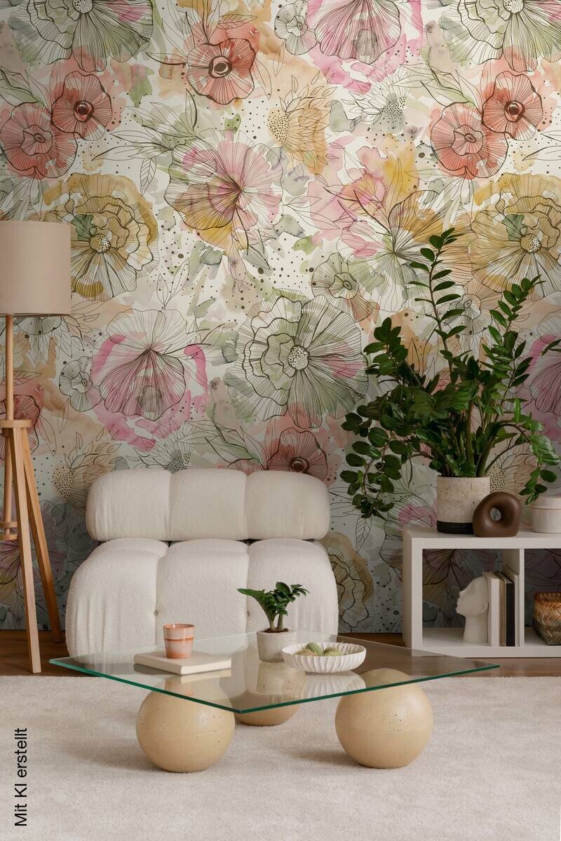 Livingwalls Fototapete Floral orange beige pink B/L: ca. 280x159 cm