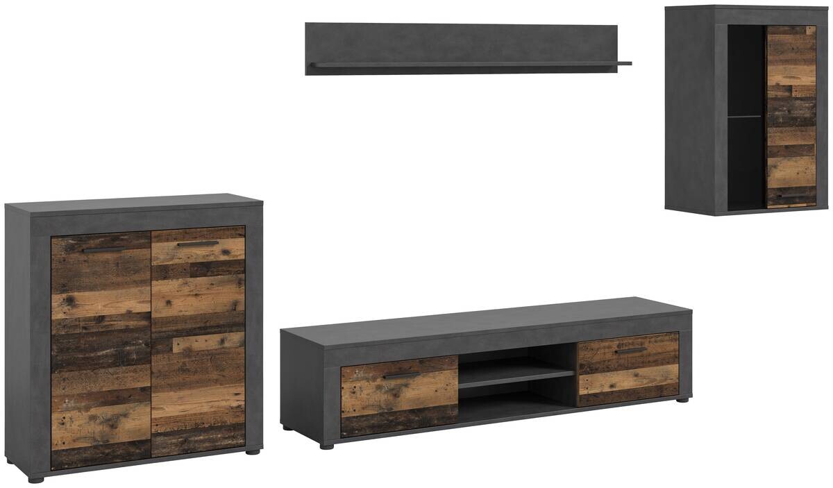 Wohnwand Jam Matera Nachbildung Old Wood Nachbildung B/H/T: ca. 169x330x35 cm