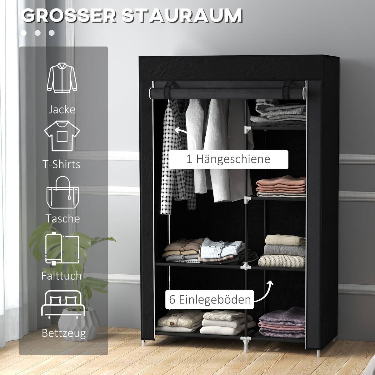 HOMCOM Kleiderschrank schwarz Polypropylen B/H/L: ca. 43x103x162,5 cm