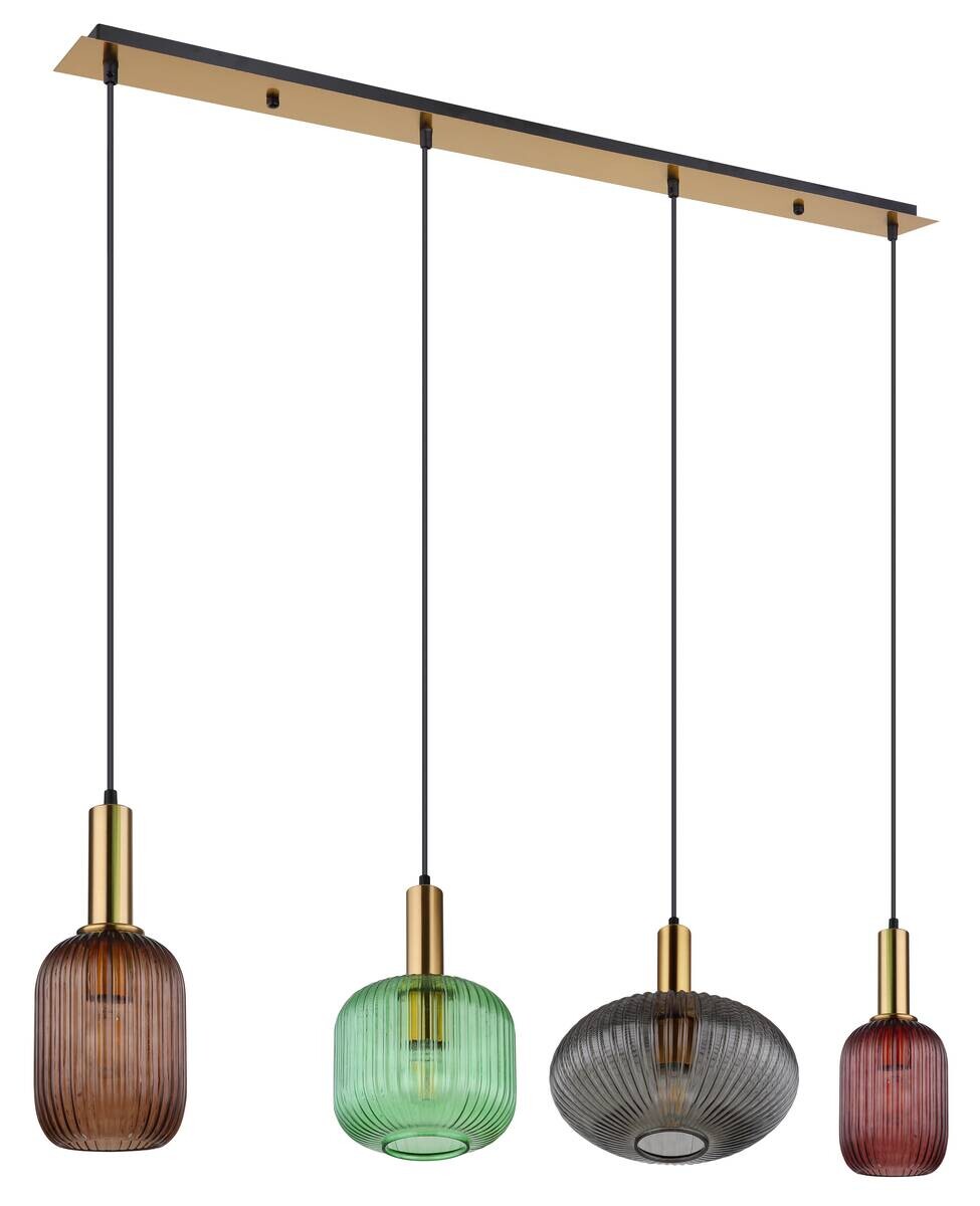 Pendelleuchte Normy messing Metall Glas B/H/L: ca. 30x120x115 cm E27 4 Brennstellen