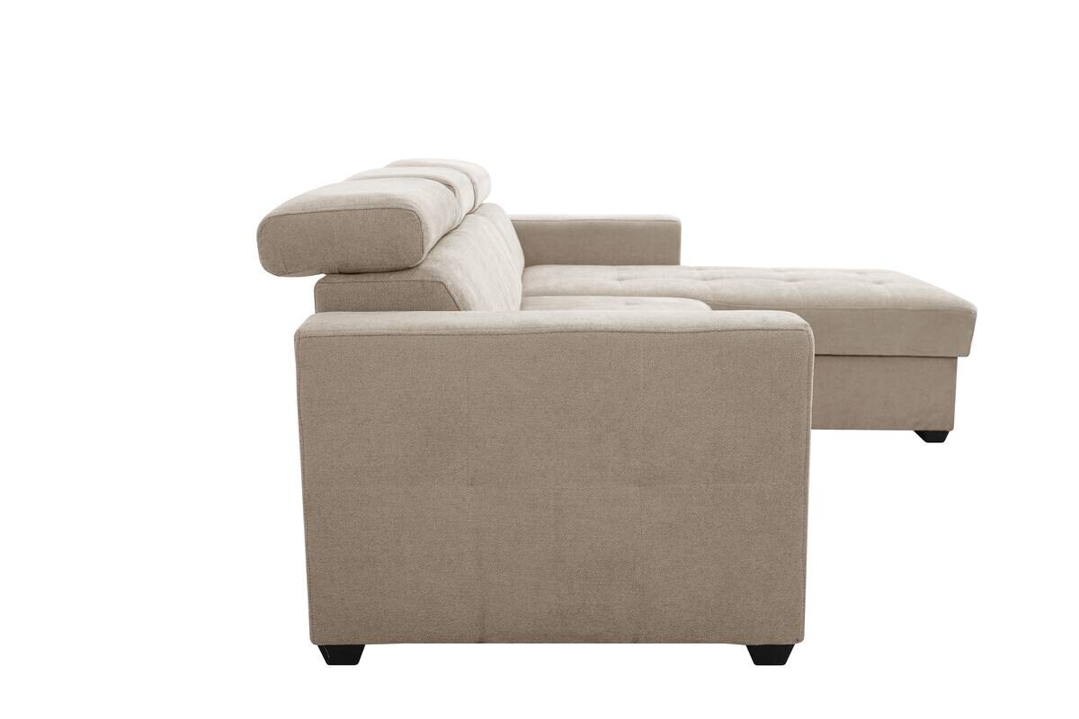 Ecksofa mit Bettfunktion und Bettkasten beige Microfaser B/T: ca. 238x170 cm