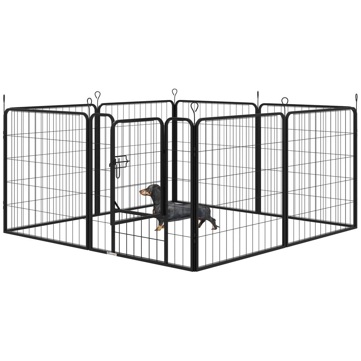 PawHut Welpenauslauf Freigehege schwarz Edelstahl B/H/L: ca. 79x79x79 cm