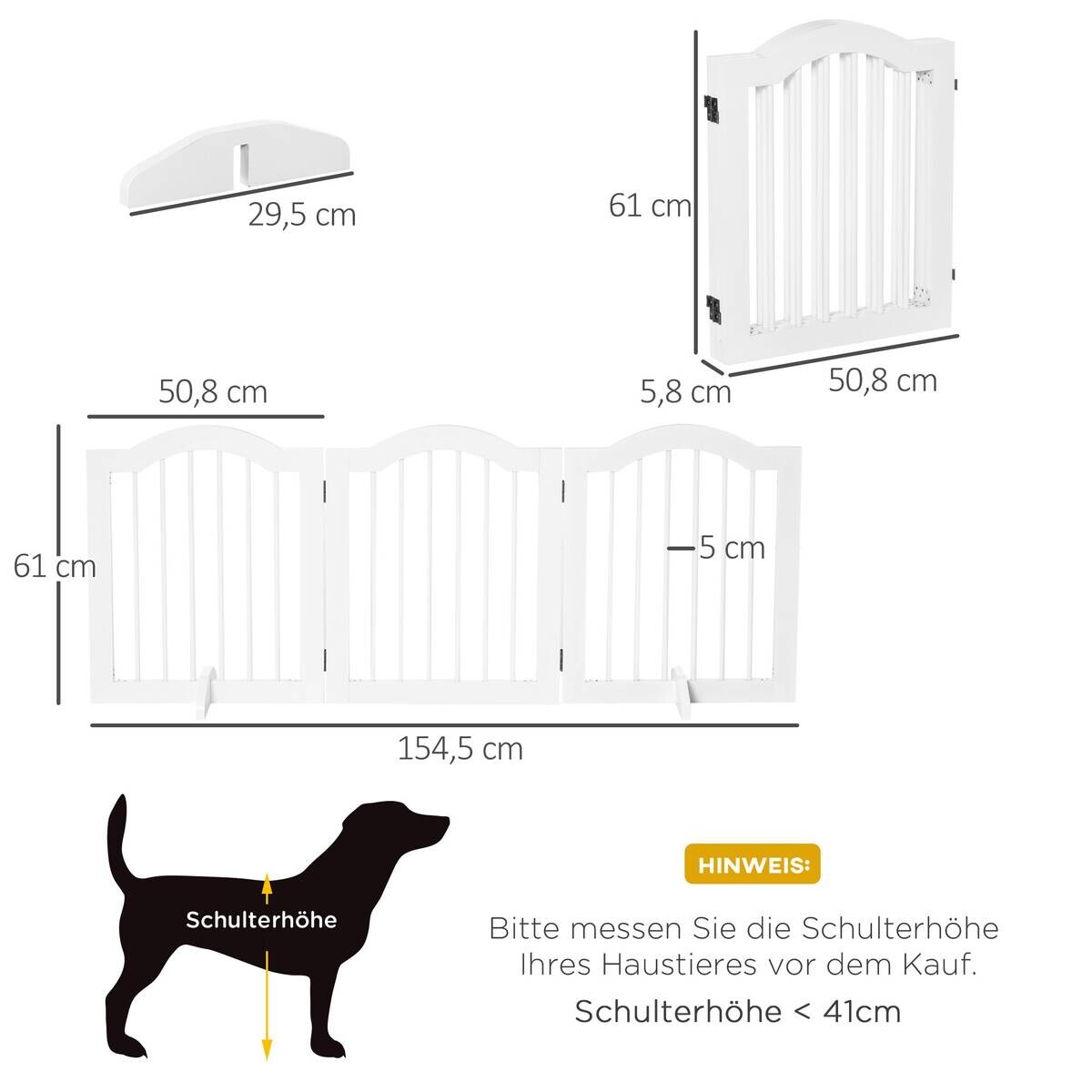 PawHut Hunde-Schutzgitter weiß Polypropylen B/H/L: ca. 29,5x154,5x61 cm