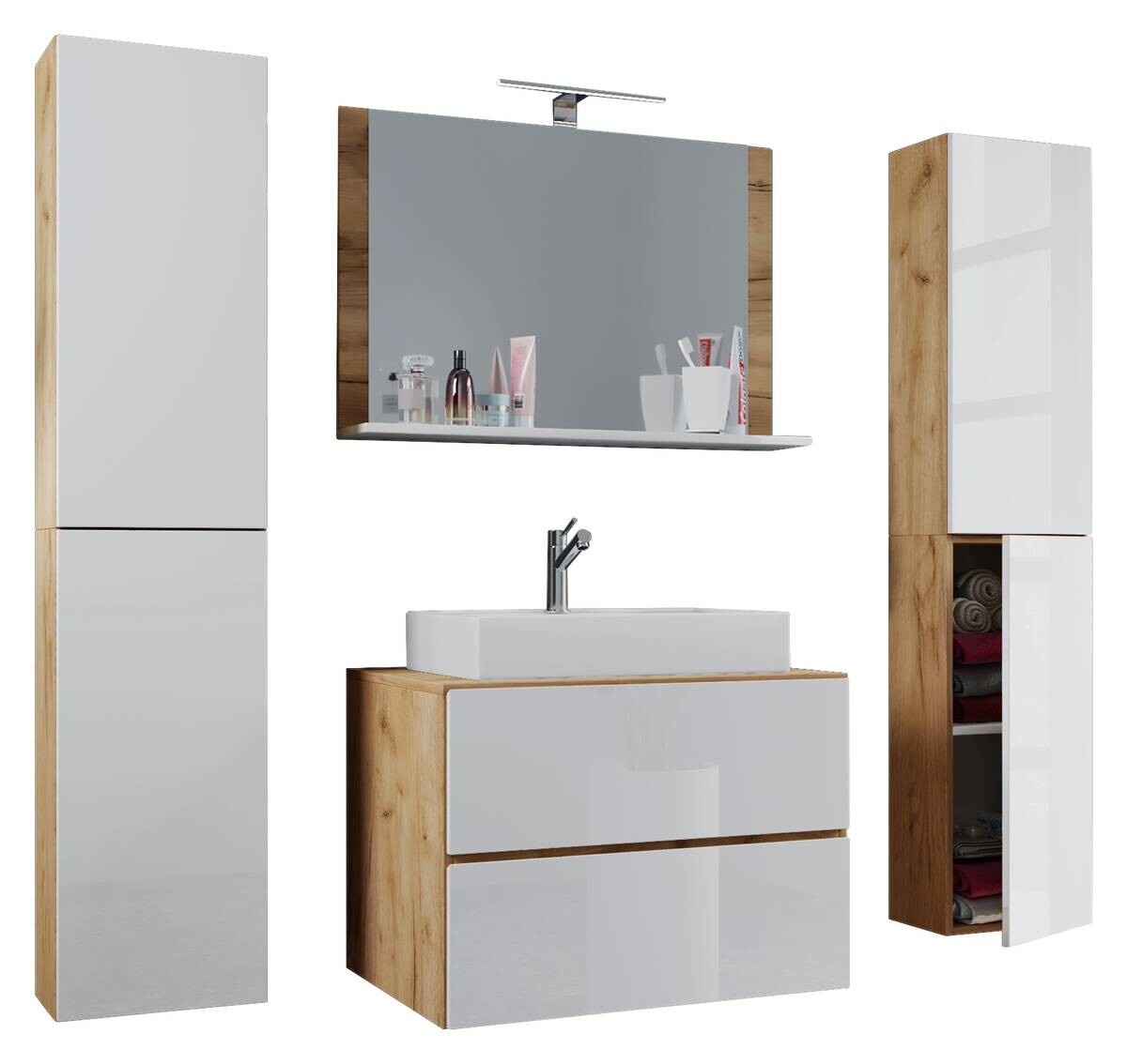 Waschplatz 5tlg-Lendas weiß Eiche Honig Nachbildung weiß B/H/T: ca. 80x52x52 cm