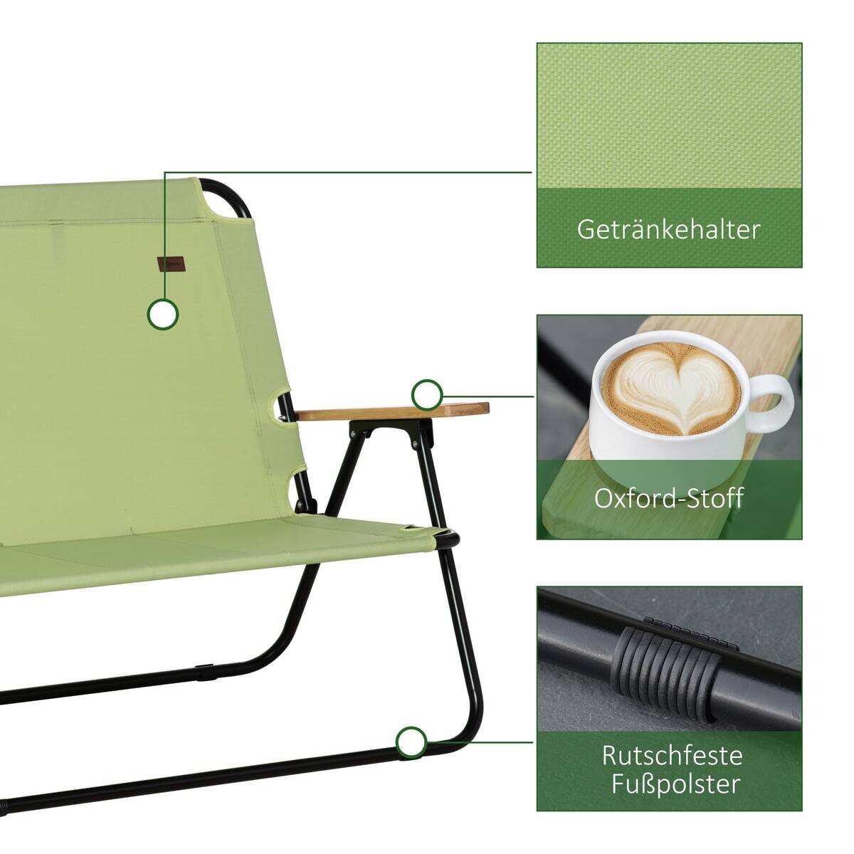 Outsunny Campingstuhl grün Stoff B/H/L: ca. 67x80x141 cm