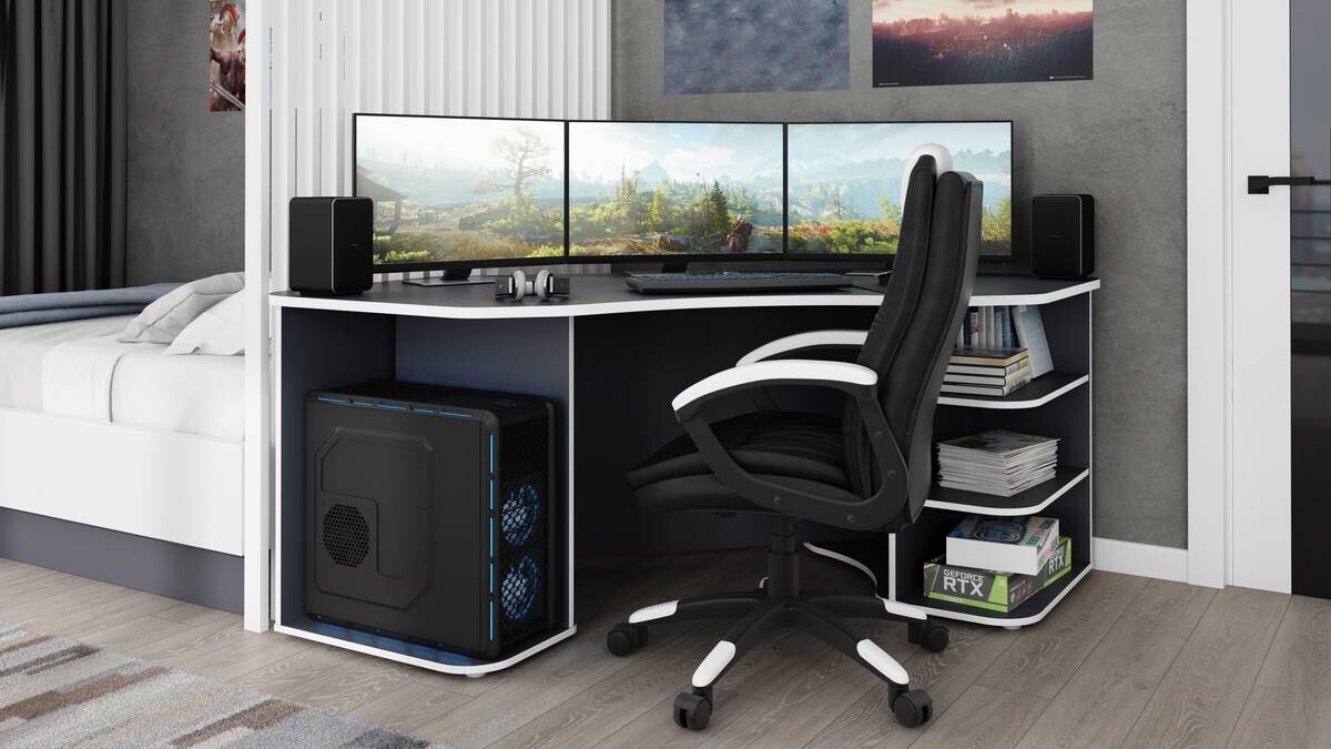 Schreibtisch THANATOS anthrazit weiß B/H/T: ca. 198x76x85 cm