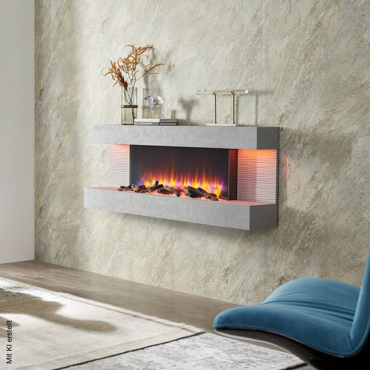 Balderia Wandkamin Elektrischer-Kamin Hestia grau MDF B/H/T: ca. 152x59x25 cm