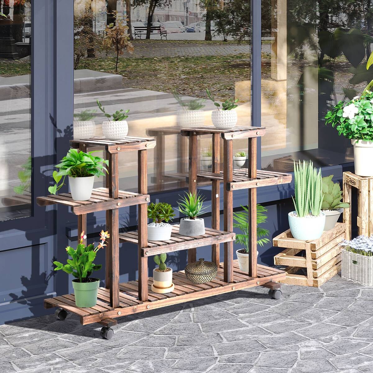 Outsunny Pflanzenregal braun B/H/L: ca. 33x80x123,5 cm