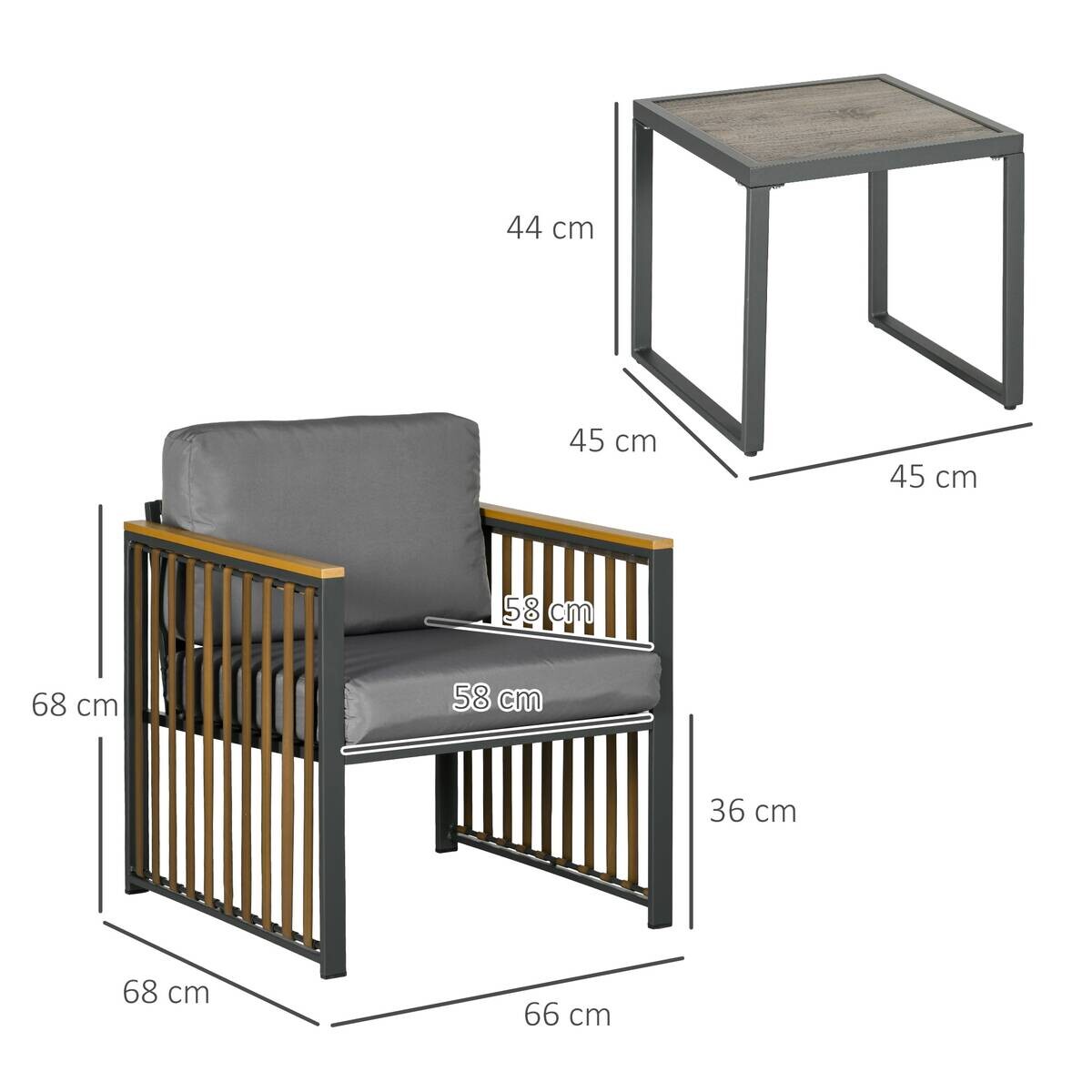 Outsunny Sitzgruppe grau Polyrattan B/H/L: ca. 68x66x68 cm