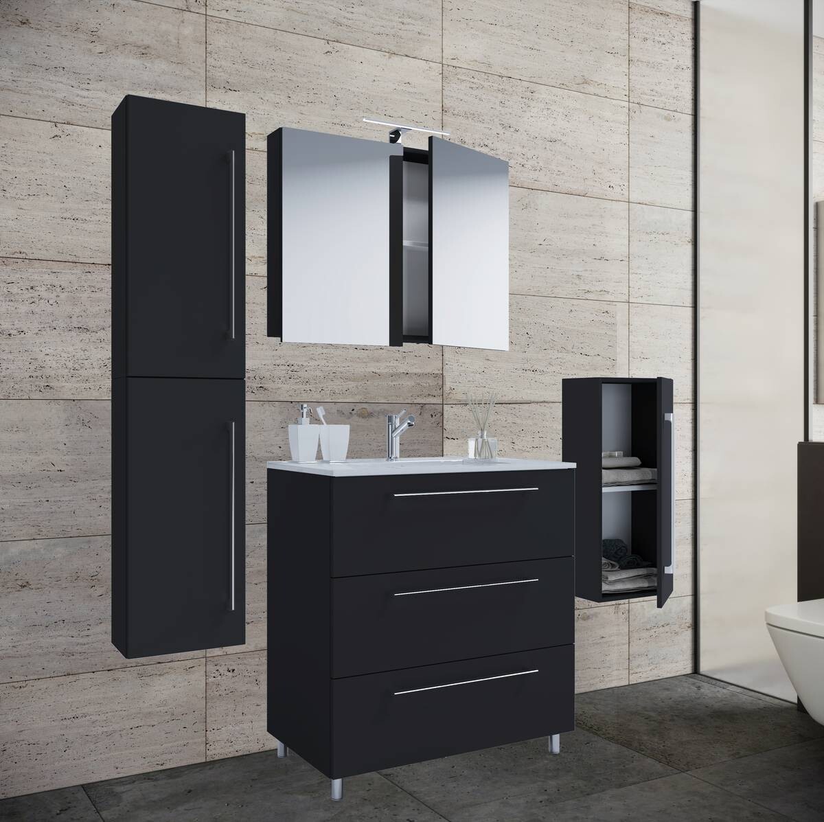 Waschplatz 5tlg-Schubo schwarz B/H/T: ca. 60x86x46 cm