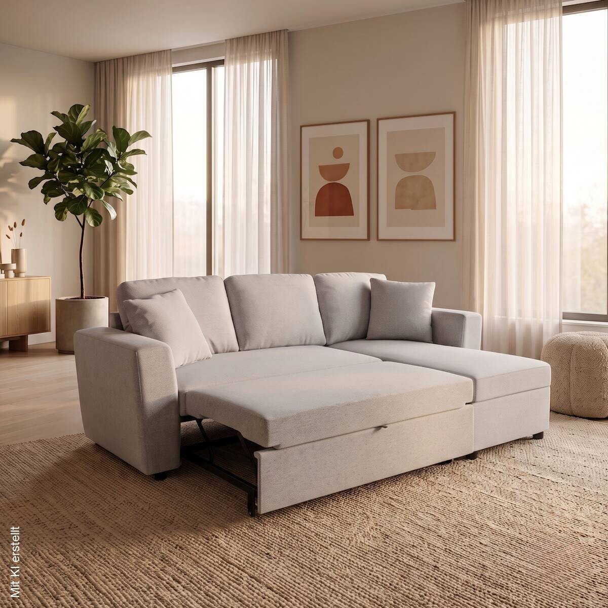 Ecksofa mit Bettfunktion und Bettkasten hellgrau Webstoff B/H/T: ca. 234x86x144 cm