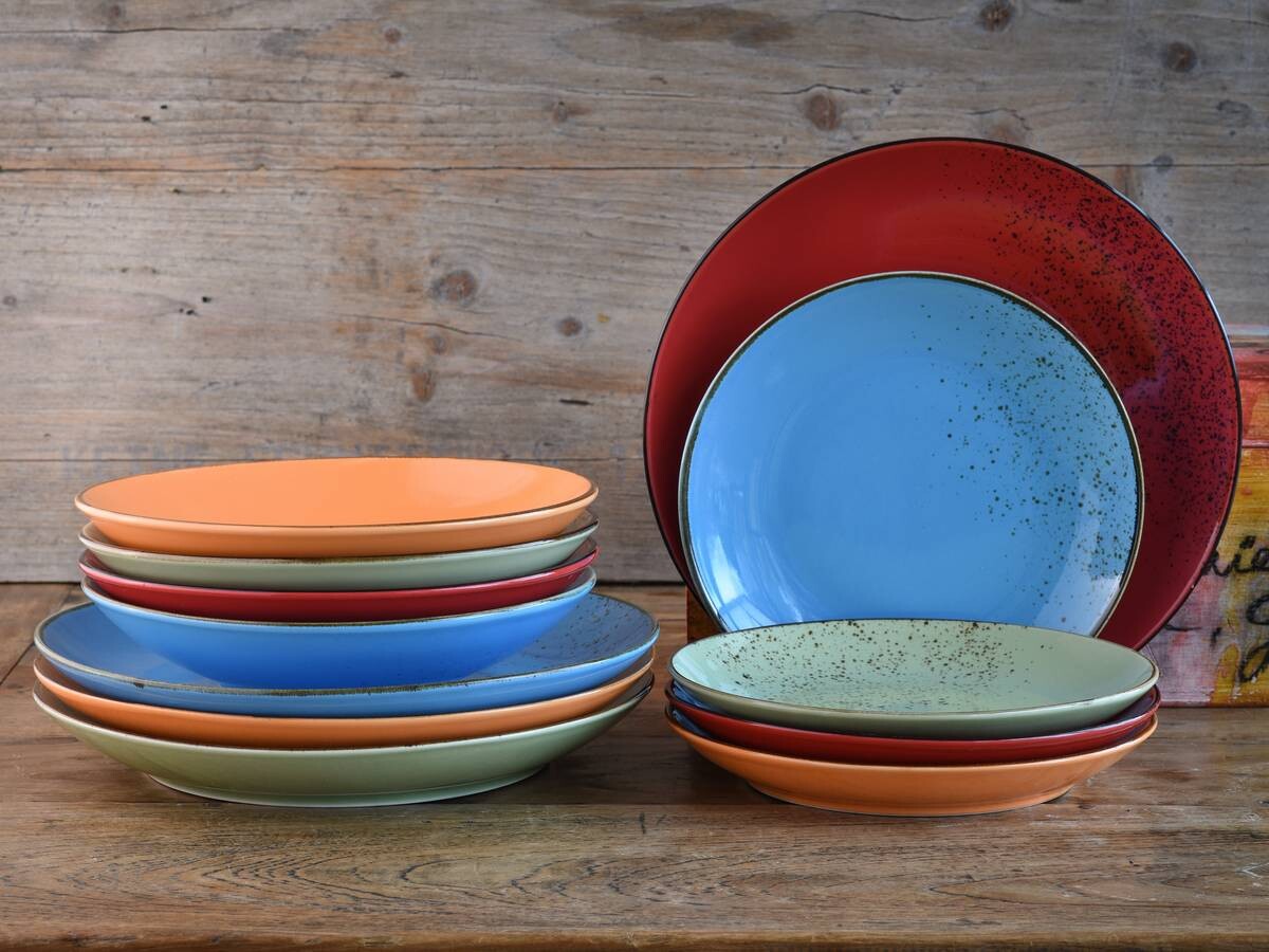 CreaTable Tafelservice NATURE COLLECTION MEDITERRAN bunt Steinzeug 12 tlg.
